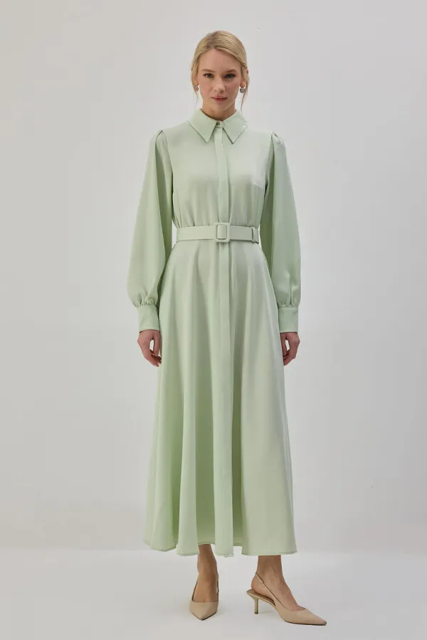 BELTED SATIN SHIRT DRESS