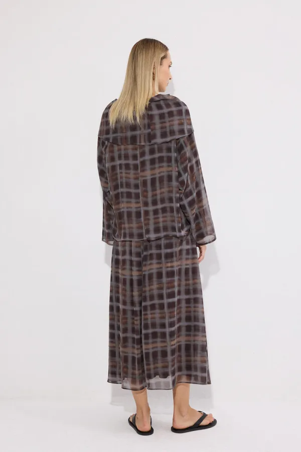 Ensemble 2 pièces en mousseline à carreaux avec col châle
