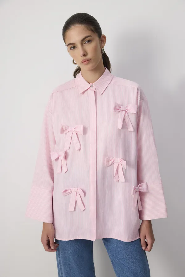 CHEMISE À RAYURES 100% COTON AVEC DÉTAIL DE NŒUD