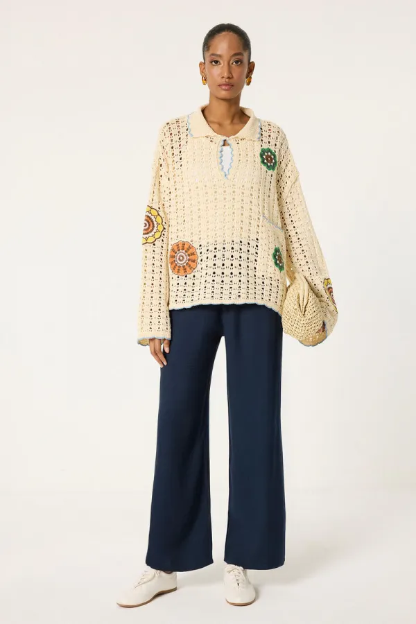 PANTALON LOGAL À JAMBES LARGES