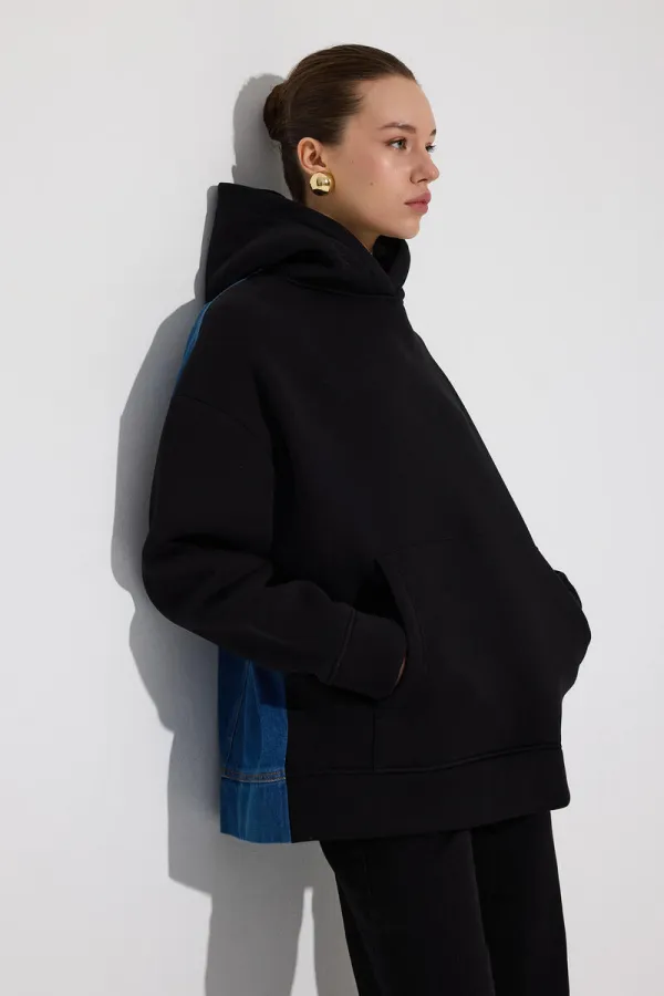 HOODED DENIM DETAILED TUNIC