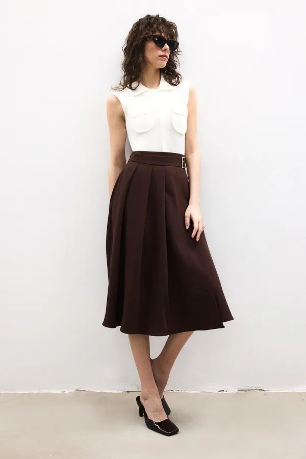 PLEATED BELTED SKIRT