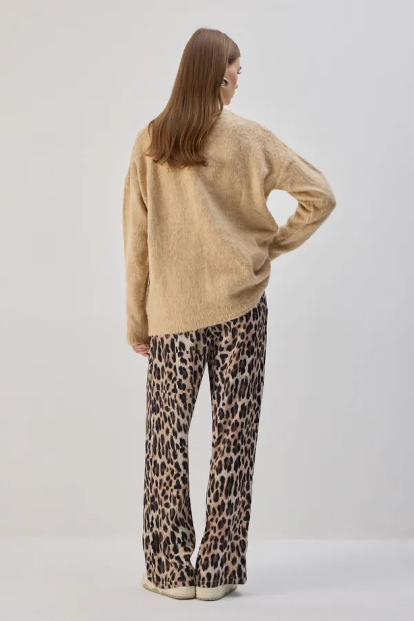 LEOPAR DESENLİ BELİ LASTİKLİ PANTOLON