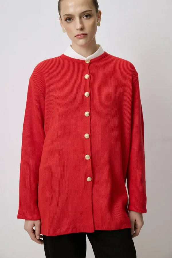 LONG CARDIGAN WITH GOLD BUTTONS