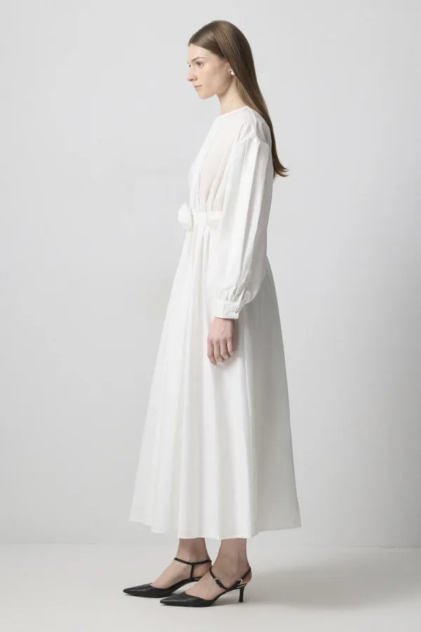 PLEATED POPLIN DRESS WITH FLORAL DETAILS PLEATED POPLIN DRESS WITH FLORAL DETAILS