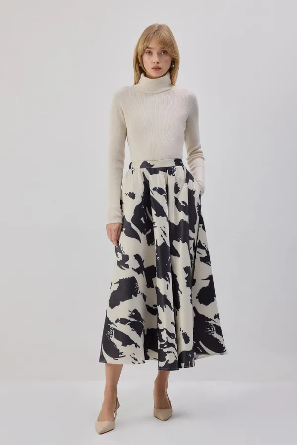 JUPE EN SATIN À MOTIFS