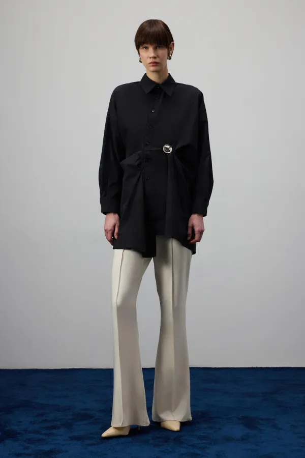 PLEATED ASYMMETRICAL POPLIN SHIRT