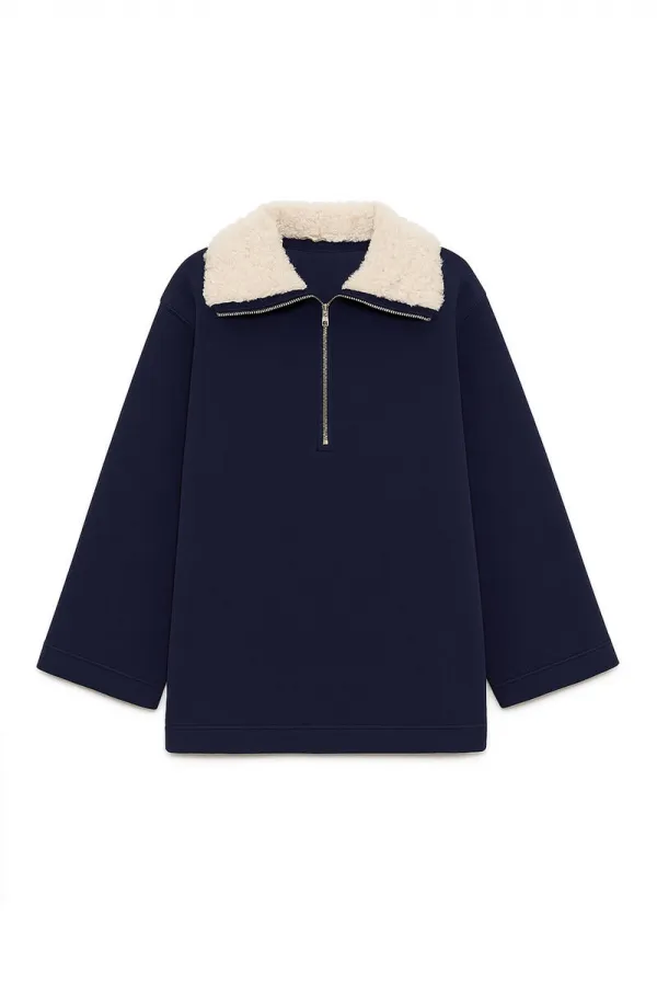 FUR-COLLARED SWEATSHIRT