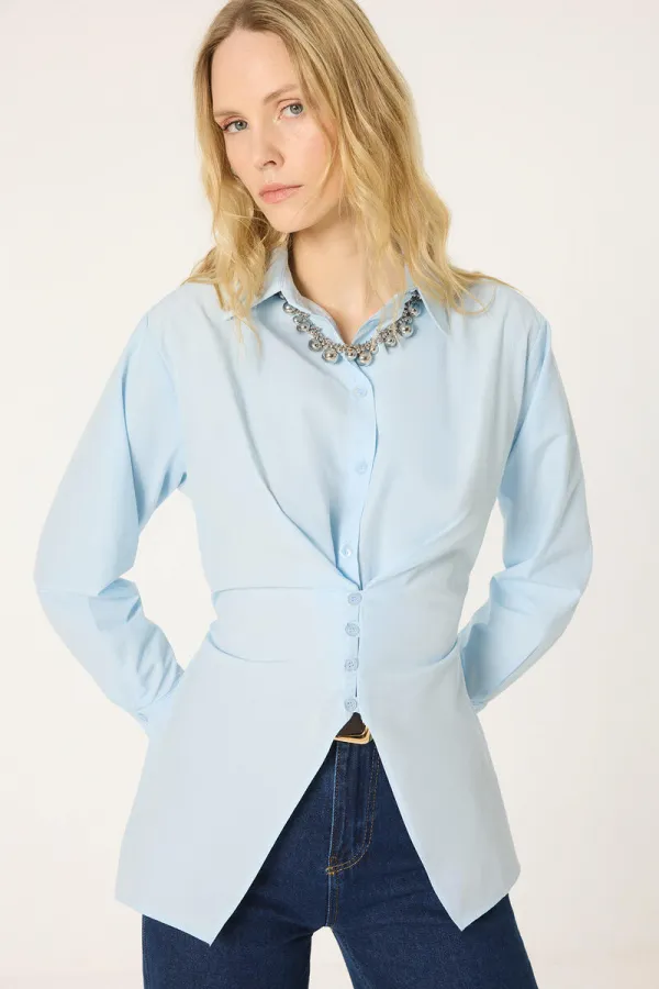 DÜĞME DETAYLI POPLIN GÖMLEK