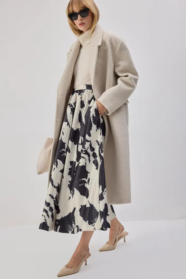 JUPE EN SATIN À MOTIFS