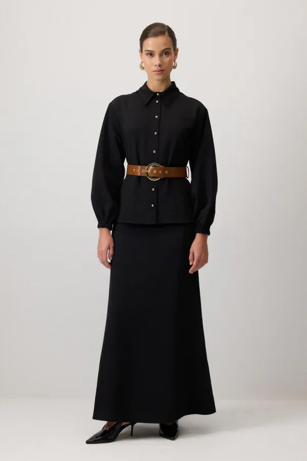 ENSEMBLE CHEMISE ET JUPE TEXTURÉES AVEC CEINTURE