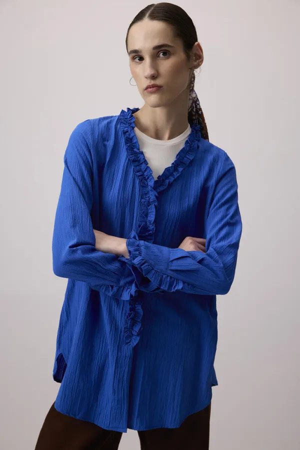 V YAKA FIRFIRLI GÖMLEK