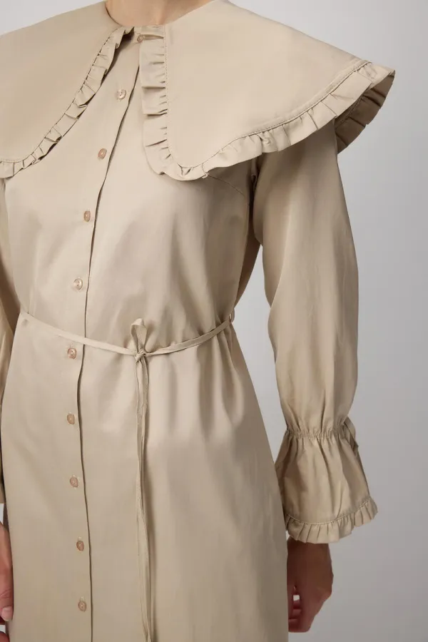 RUFFLED WIDE COLLAR SHIRT DRESS RUFFLED WIDE COLLAR SHIRT DRESS
