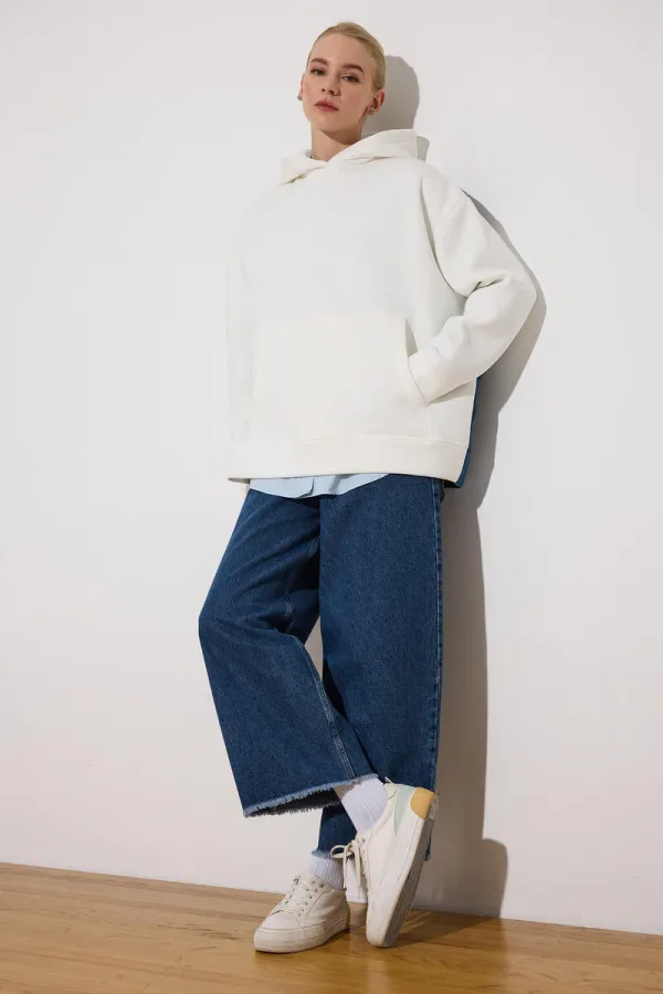 HOODED DENIM DETAILED TUNIC