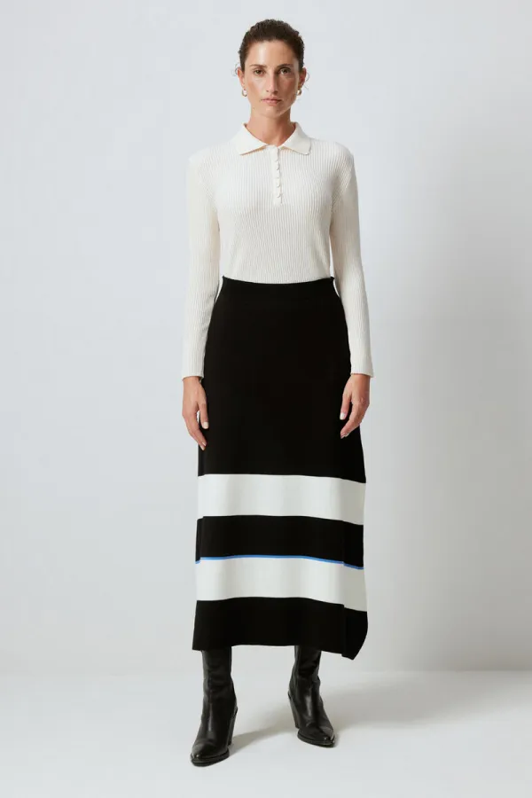 JUPE EN MAILLE À RAYURES AVEC TAILLE ÉLASTIQUE