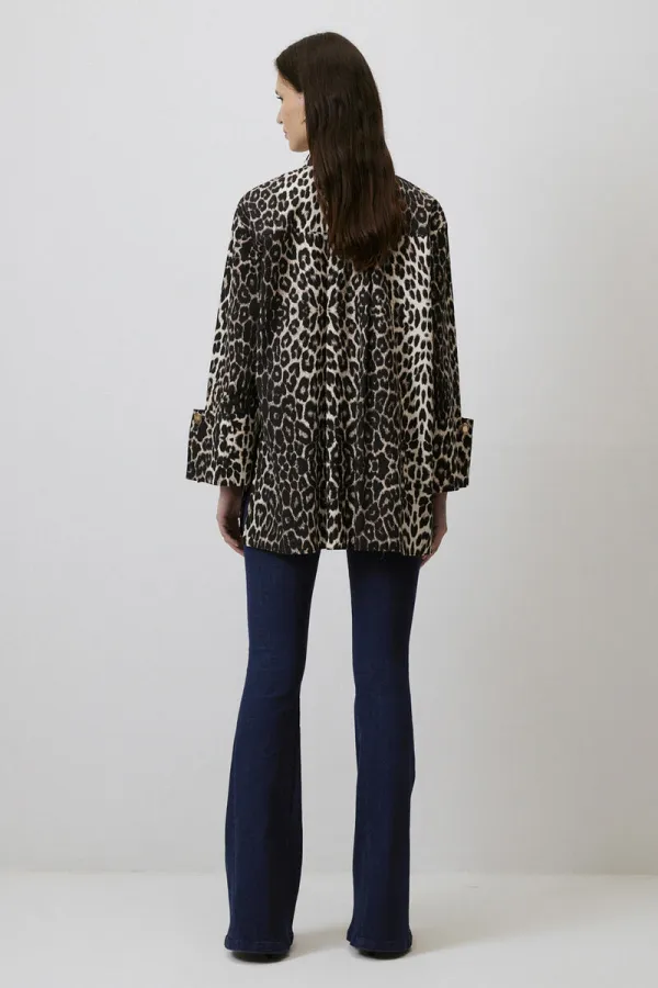 CHEMISE À MOTIFS 100% COTON À POIGNETS LARGES