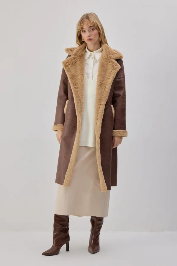 KÜRK DETAYLI DERİ KABAN