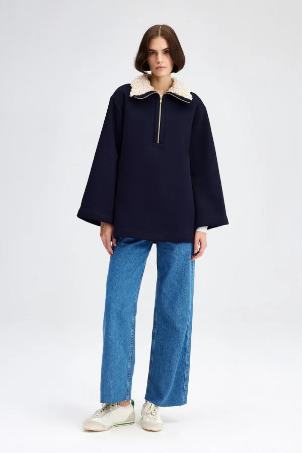 FUR-COLLARED SWEATSHIRT