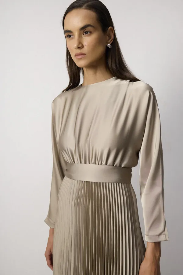 PİLELİ SATEN  ELBİSE