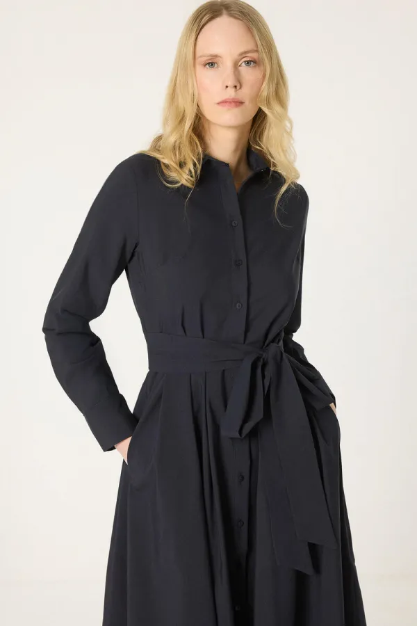 BELİ KEMERLİ GÖMLEK ELBİSE