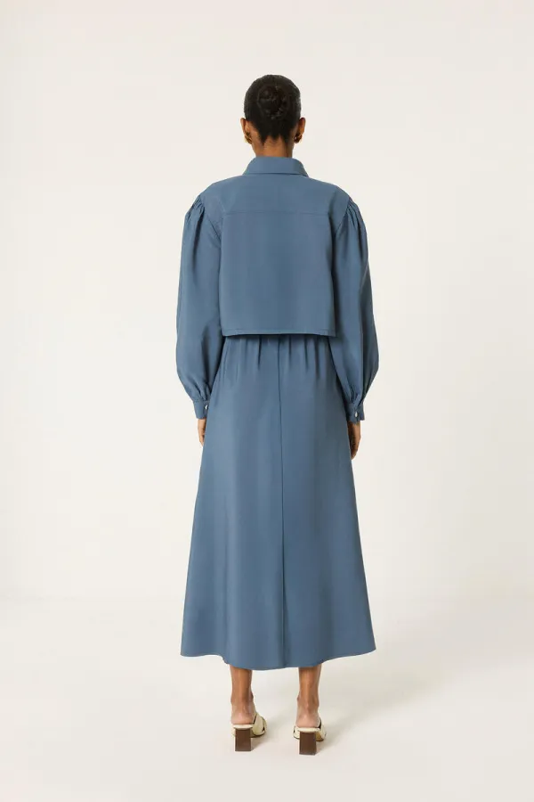 CROP CEKETLİ BELİ BÜZGÜLÜ ELBİSE