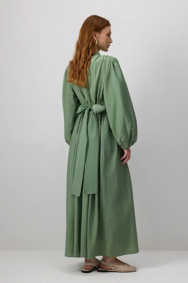 KUŞAKLI GÖMLEK YAKA ELBİSE