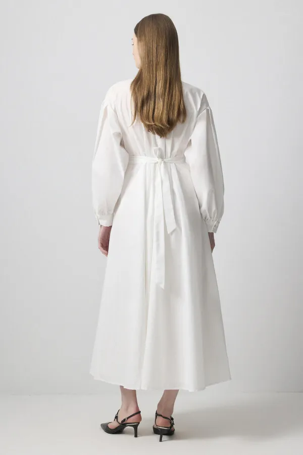 PLEATED POPLIN DRESS WITH FLORAL DETAILS PLEATED POPLIN DRESS WITH FLORAL DETAILS