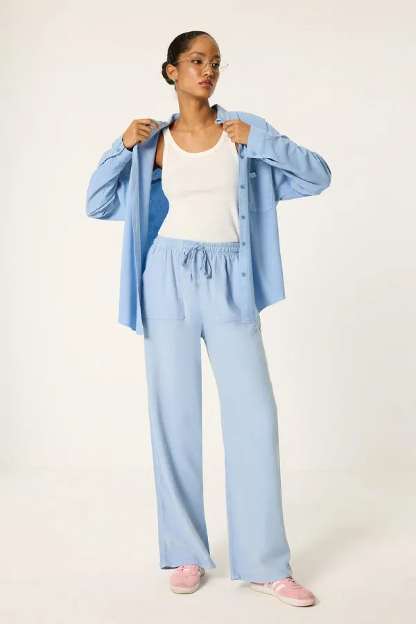 HIGH-WAISTED WASHED GABARDINE PANTS HIGH-WAISTED WASHED GABARDINE PANTS