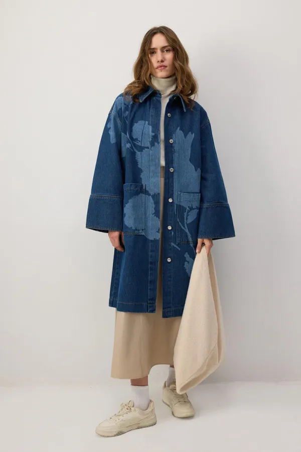 ÇİÇEK DESENLİ DENİM CEKET