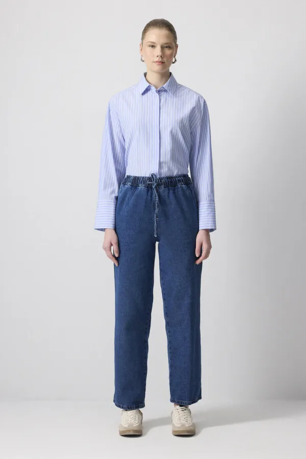 BELİ LASTİKLİ DENİM PANTOLON