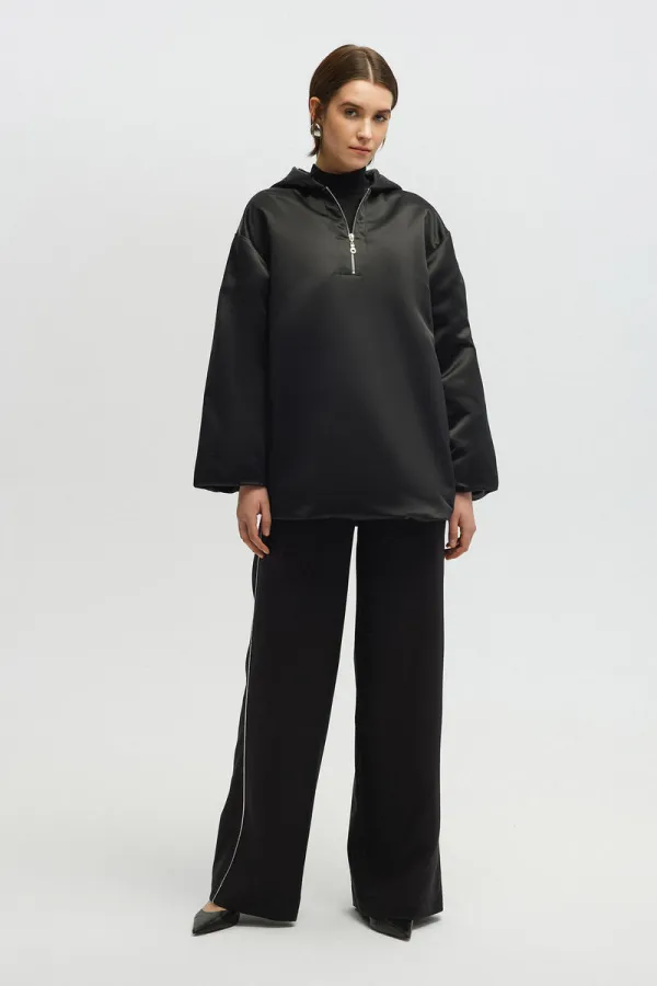 SWEAT-SHIRT EN SATIN À FERMETURE ÉCLAIR