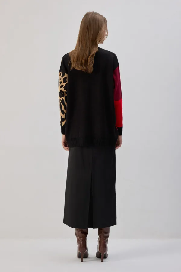 Pull tricoté à motif léopard