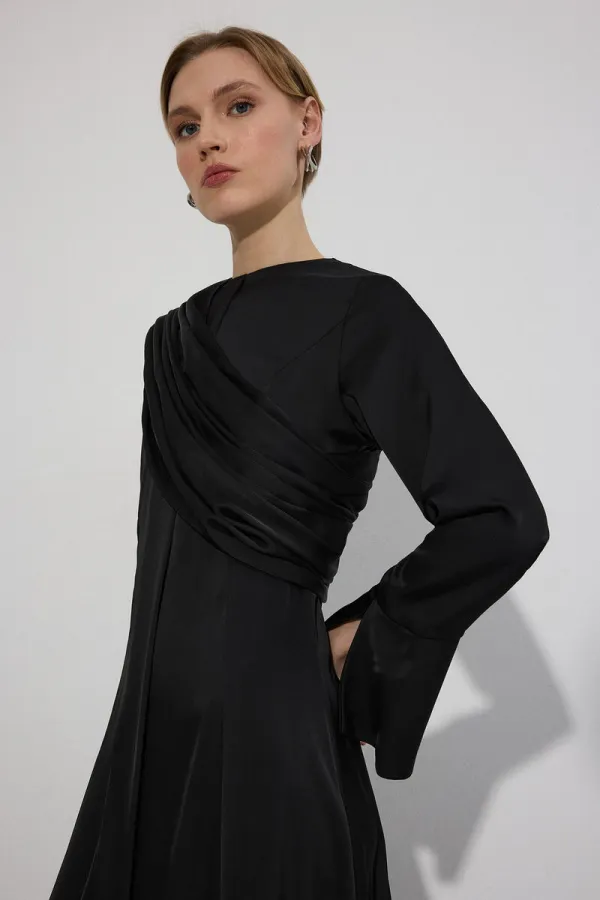DRAPED SATIN DRESS