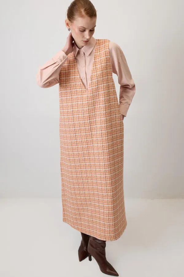 Tweed Plaid V-Neck Vest