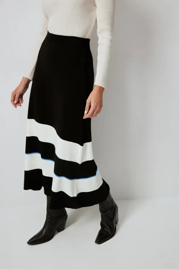 JUPE EN MAILLE À RAYURES AVEC TAILLE ÉLASTIQUE