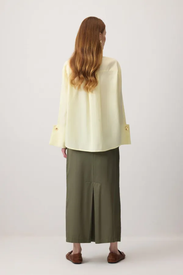 GENİŞ MANŞETLİ KISA POPLİN GÖMLEK