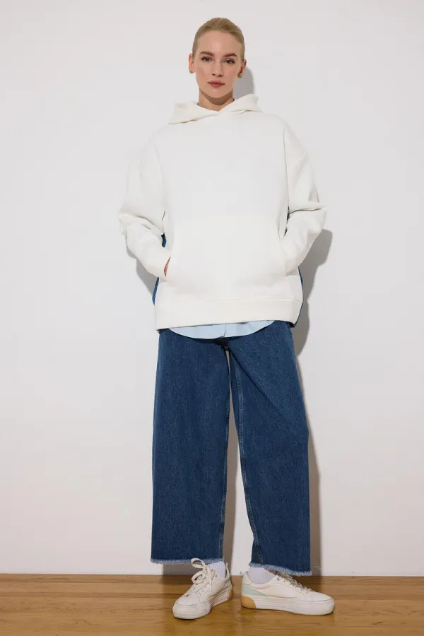 HOODED DENIM DETAILED TUNIC