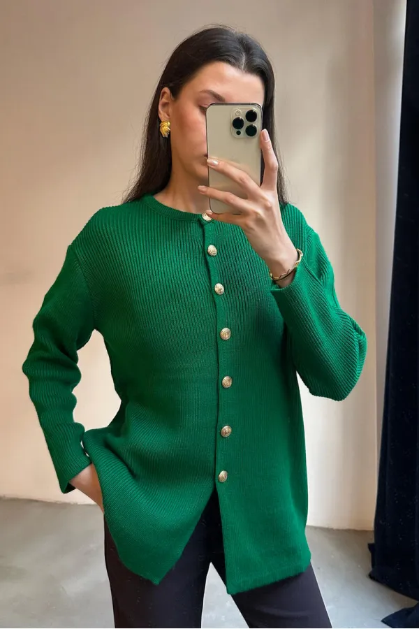 LONG CARDIGAN À BOUTONS DORÉS