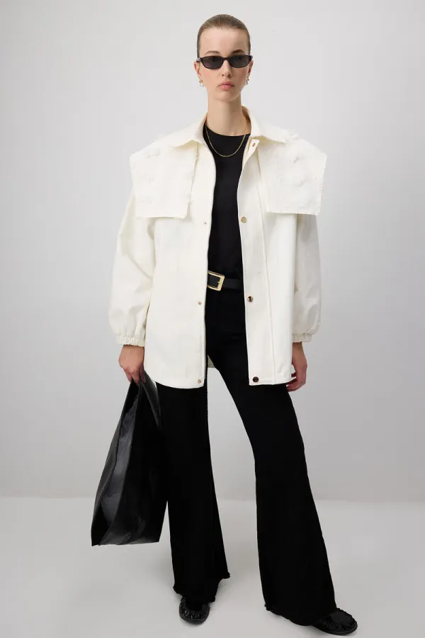 ÇİÇEK DANTELLİ GABARDİN CEKET