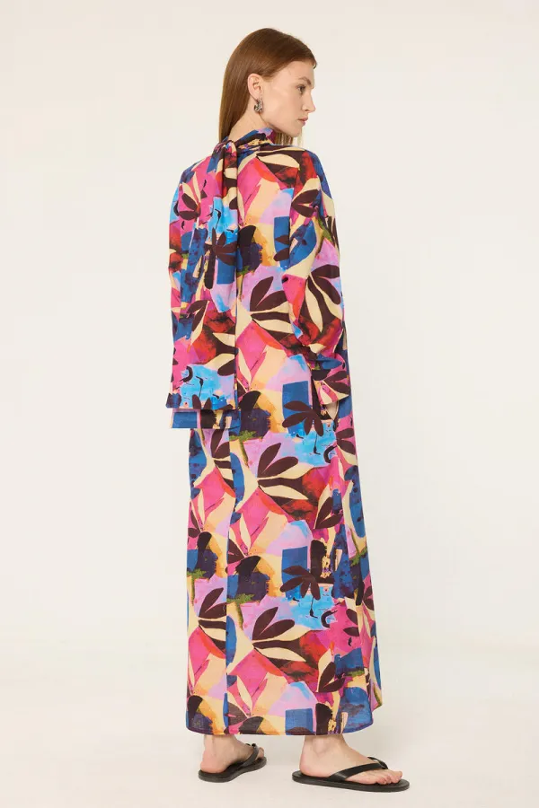 PATTERNED LINEN DRESS PATTERNED LINEN DRESS
