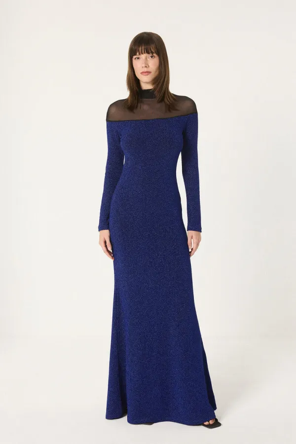 SİM DETAYLI UZUN KOLLU ELBİSE