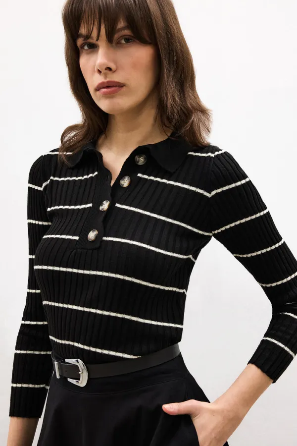 POLO YAKA ÇİZGİLİ TRİKO KAZAK