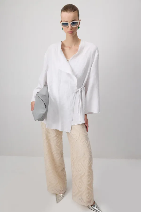 %100 KETEN KRUVAZE KİMONO