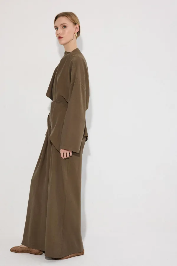 Shawl Collar Tunic and Trousers 2-Piece Set
