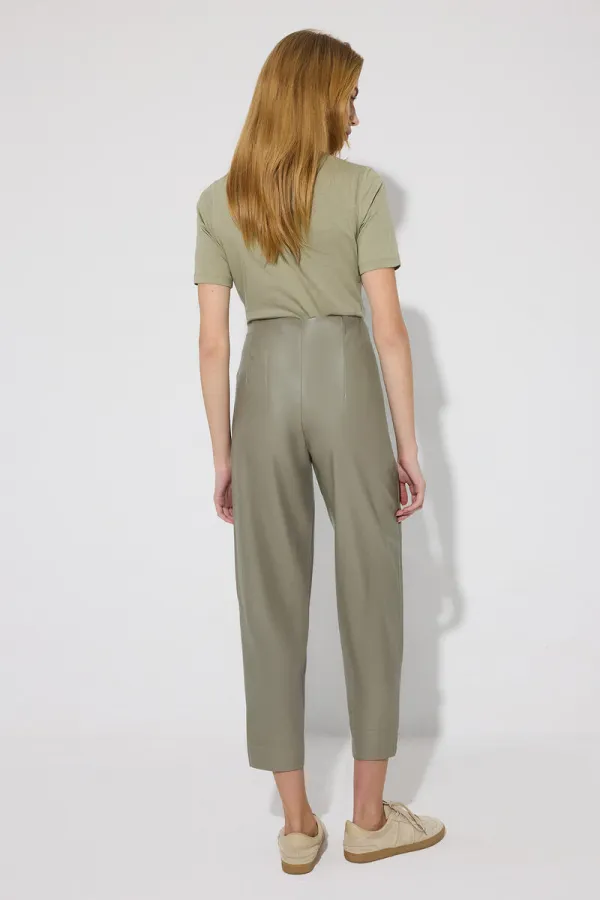 PENSLİ YÜKSEK BEL VEGAN DERİ PANTOLON