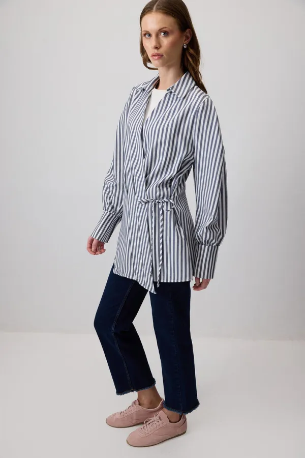 SIDE-TIE STRIPED SHIRT