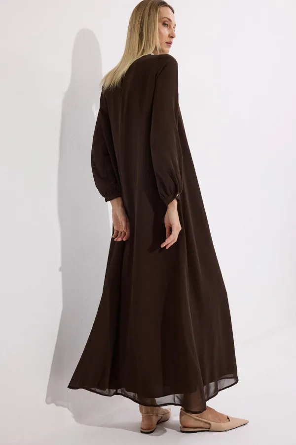 DİK YAKA ŞİFON ELBİSE