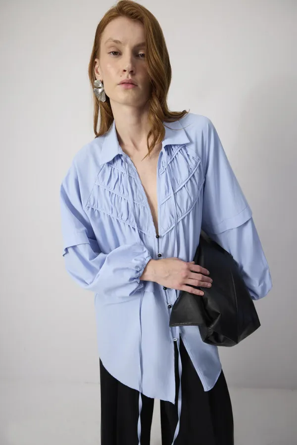 POPLIN SHIRT WITH GATHERING DETAIL