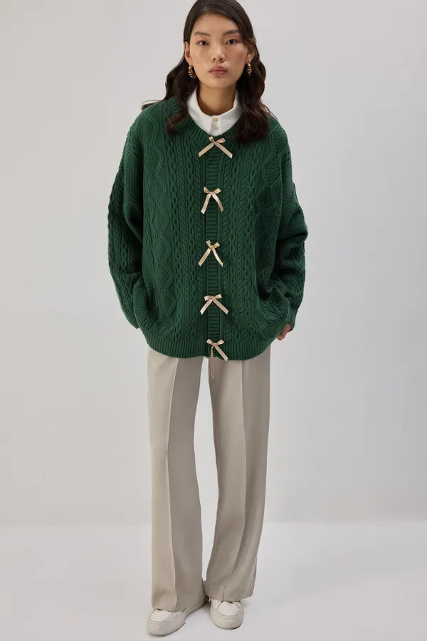 KNITTED CARDIGAN WITH BOW DETAIL