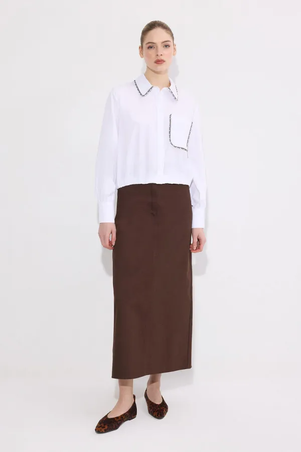 TAŞ İŞLEMELİ KISA GÖMLEK